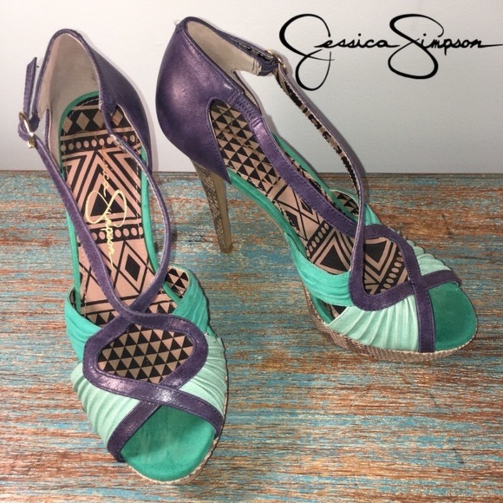Jessica Simpson sz 8 blue‎ / green color-blocked heeled sandal